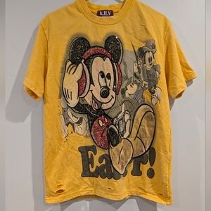 Yellow Mickey Mouse Women's Distressed Shirt Size L